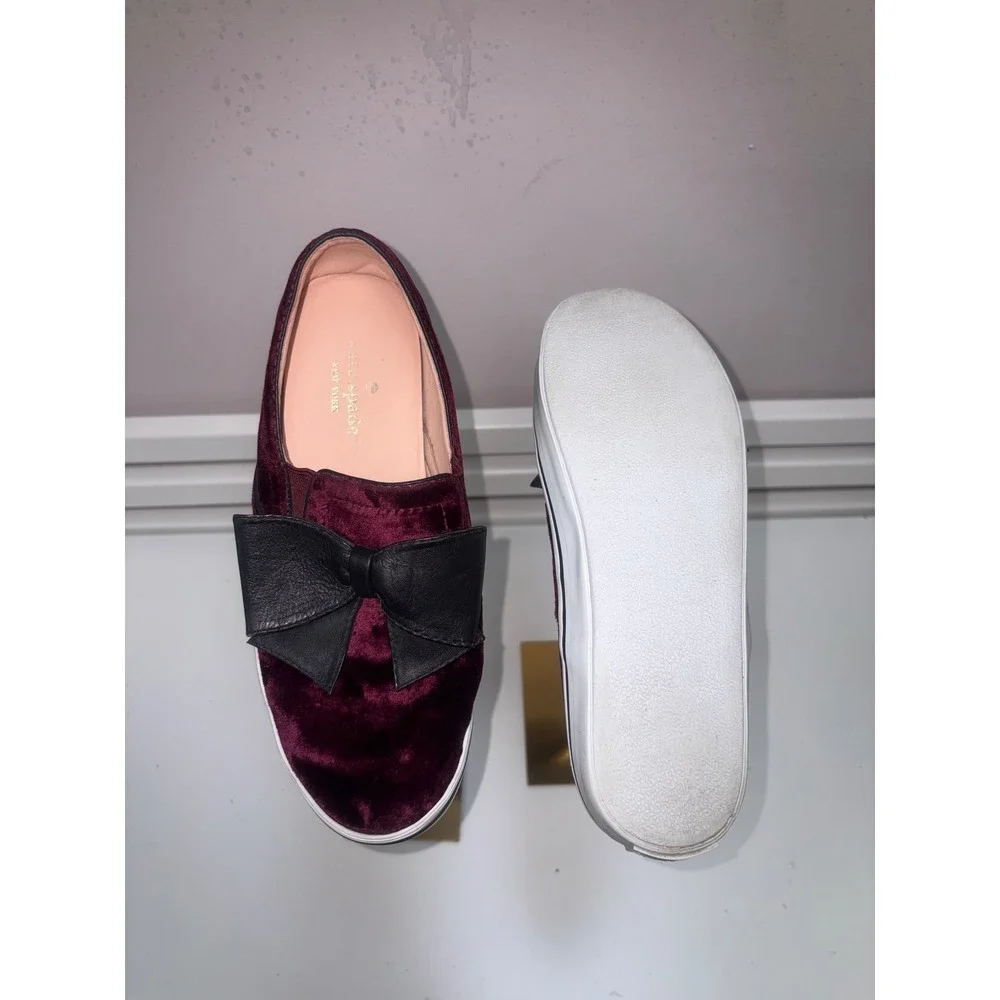 Kate Spade Velvet Bow Sneakers Burgundy Balletcore Chic Slip On Shoes 7.5